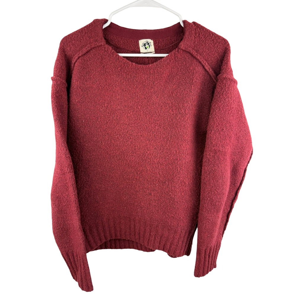 We The Free Free People Maroon Textured Knit Exposed Seam Pullover Sweater S